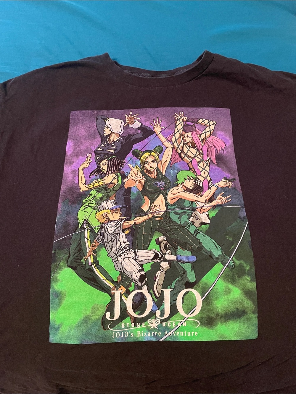 Graphic JoJo's Bizarre Adventure Short Sleeve Tee - Black with Multicolor Print